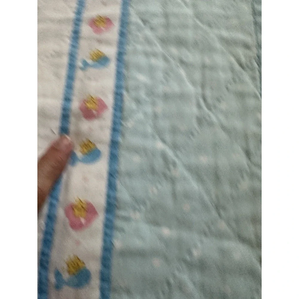 Vtg Care Bears Baby Crib Quilt Handmade 32x43 Nursery Blanket Stars Blue Edge